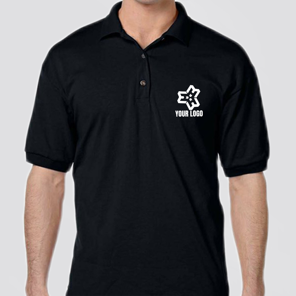 DTF printed  and embroidered custom polo shirt for events and branding - high-resolution design