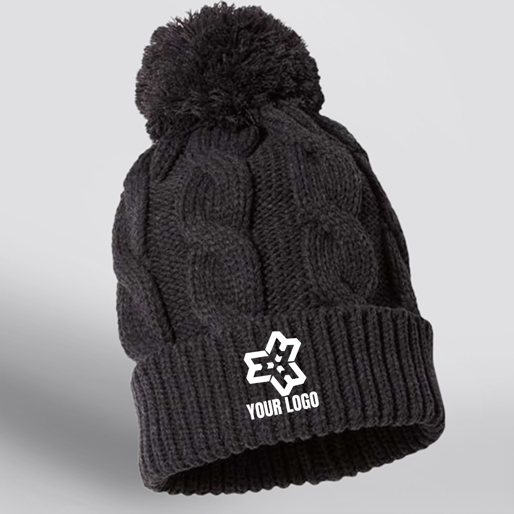 DTF printed  and embroidered custom beanies for events and branding - high-resolution design